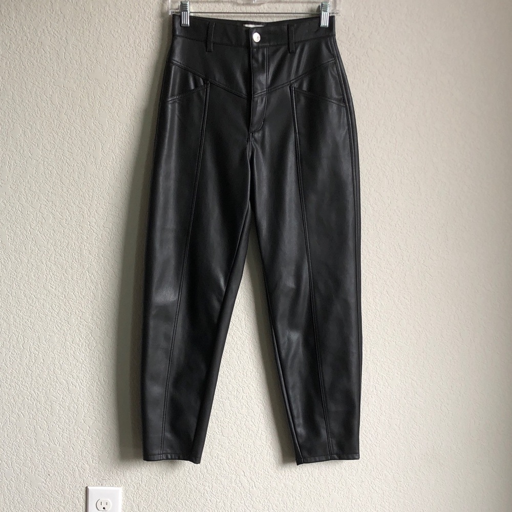 Zara Faux Leather Pants Black Tapered Leg 2